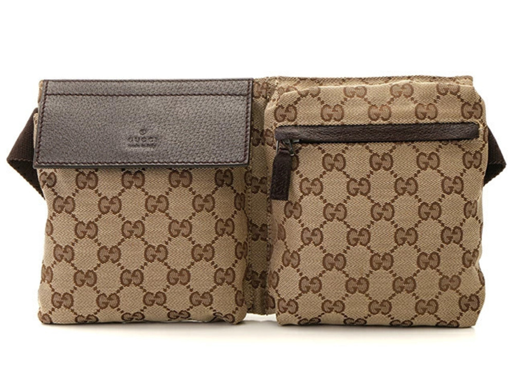 Gucci GG Waist Bag Pouch Clutch Crossbody Canvas Dark Brown Beige Cream